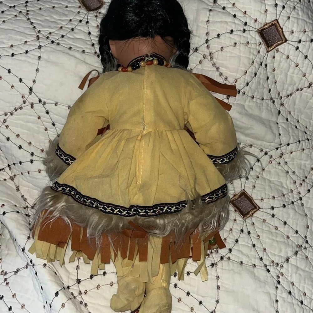 Indian girl porcelain and stuffed doll with costume 15 1/2”